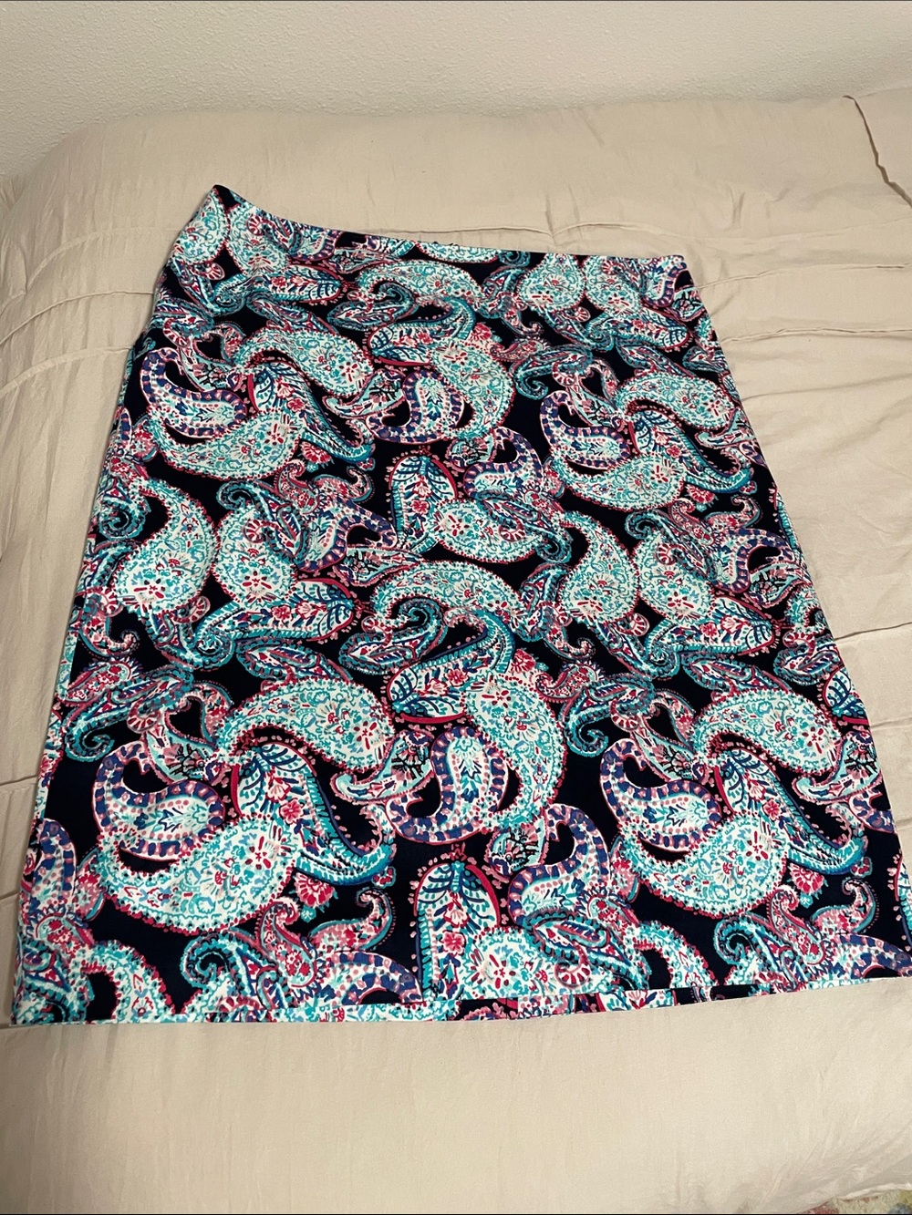Talbots Paisley Print Skirt Size 12 in Navy, Teal & Pink
